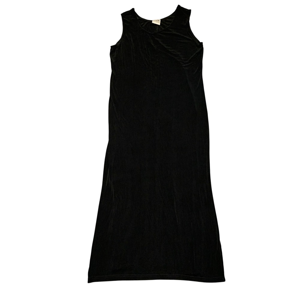 R&M Richards Vintage 90s Black Slinky Maxi Dress Sleeveless Size 14 Made in USA